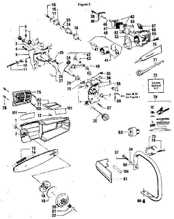 Craftsman 358355160 handle/chain and guide bar  assembly diagram