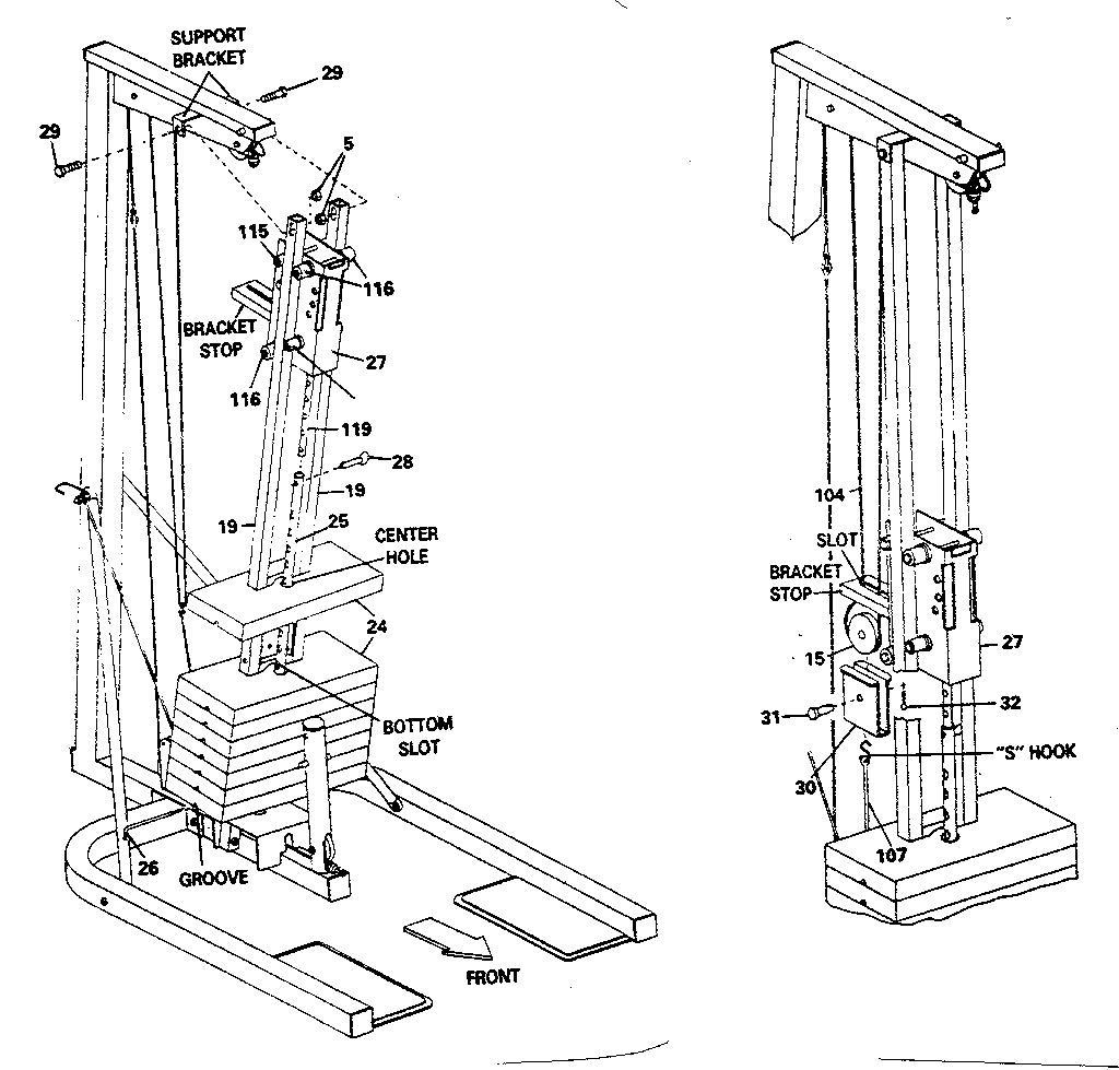 DP 15-7000 weight support assembly diagram