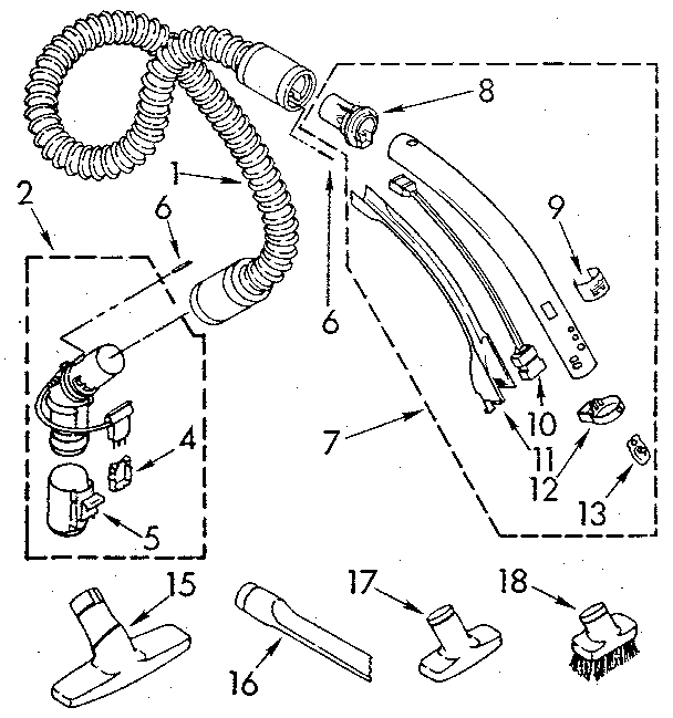Kenmore 1162643080 hose and attachment parts diagram