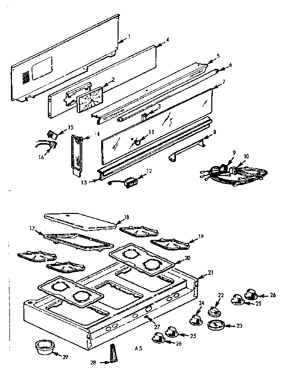 Kenmore 1037665004 backguard and main top diagram