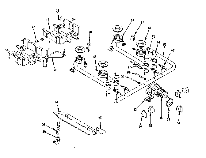 Kenmore 1197616700 oven and top burner section diagram