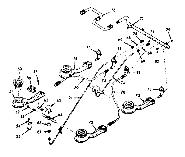 Kenmore 1037867310 top burner section diagram