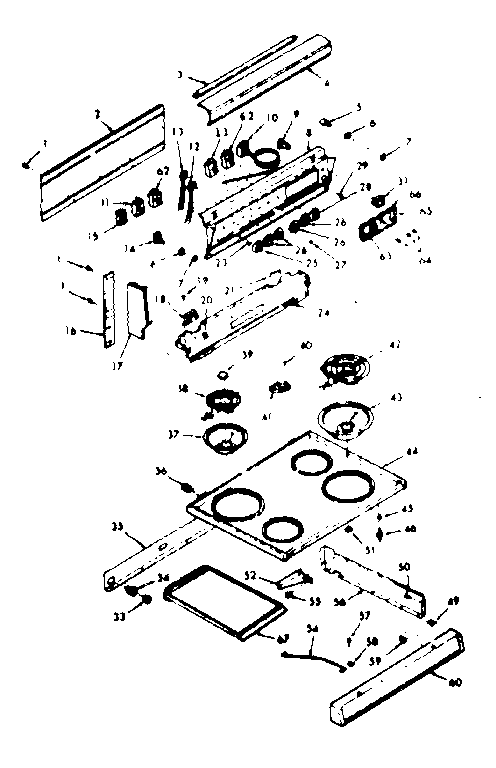 Kenmore 1039257322 backguard & main top section diagram