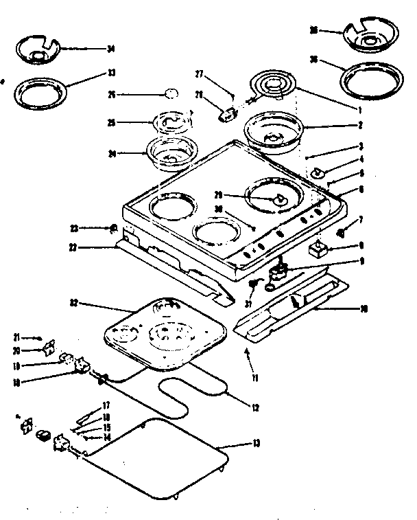 Kenmore 1199027361 main top and oven units diagram