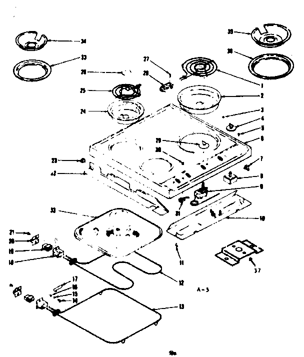 Kenmore 1199027420 main top and oven units diagram