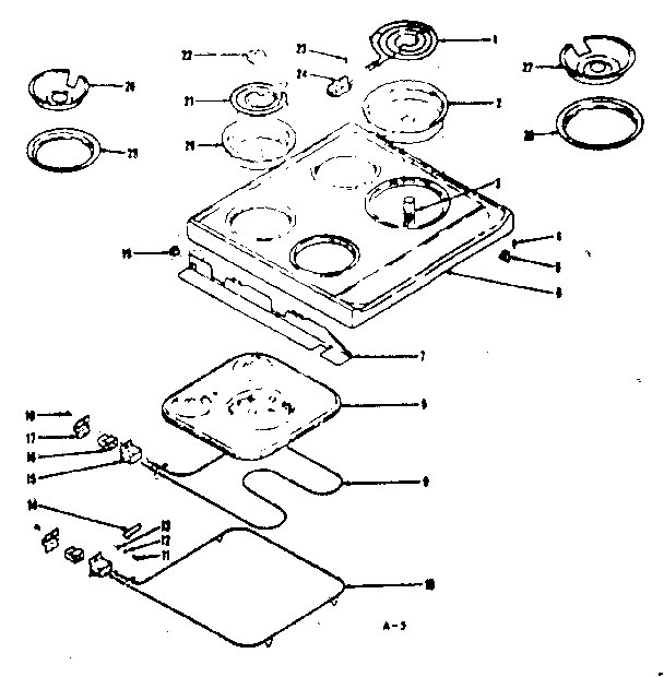 Kenmore 1199067321 main top and oven units diagram