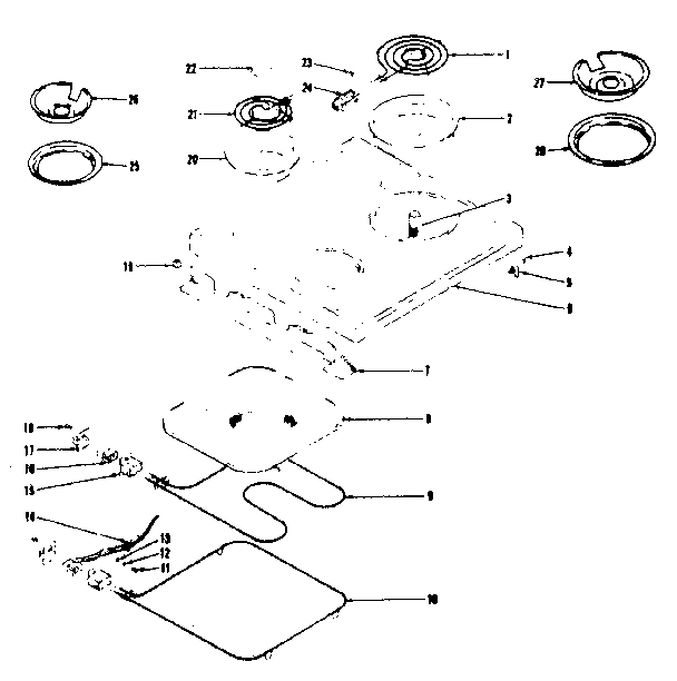 Kenmore 1199067460 main top and oven units diagram