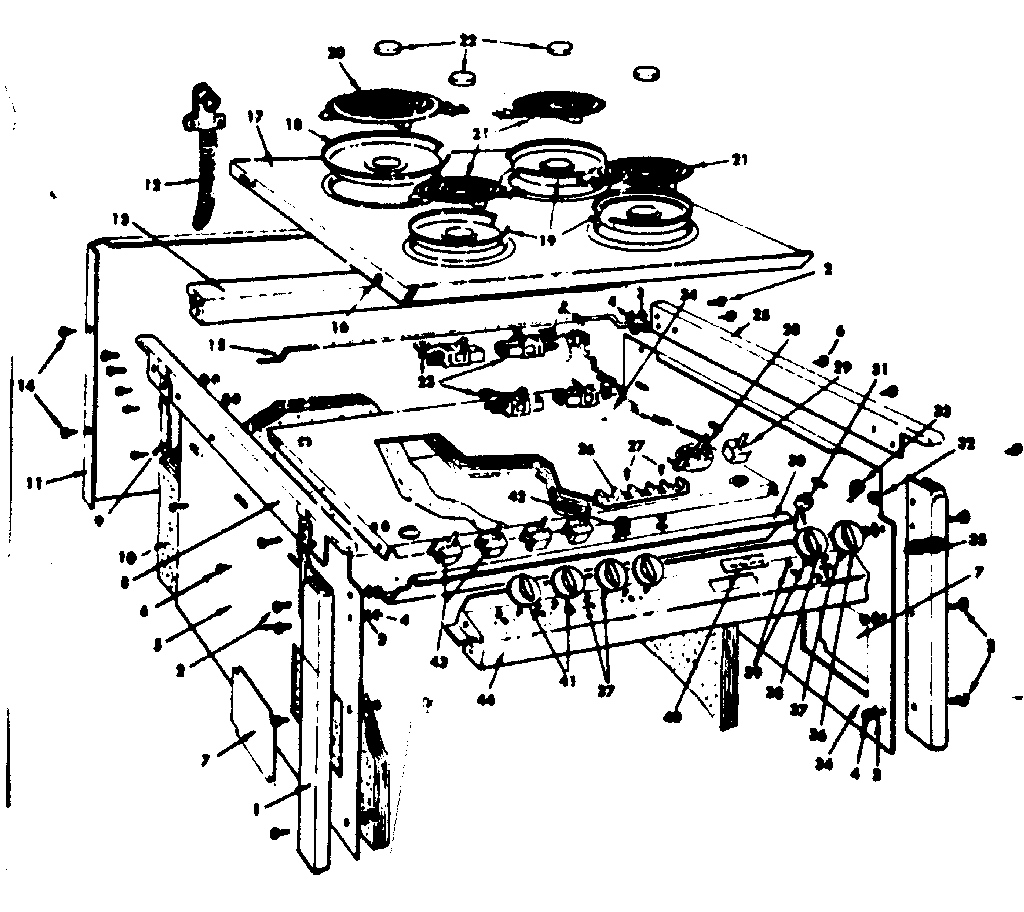 Kenmore 1554507001 top section and outer body diagram