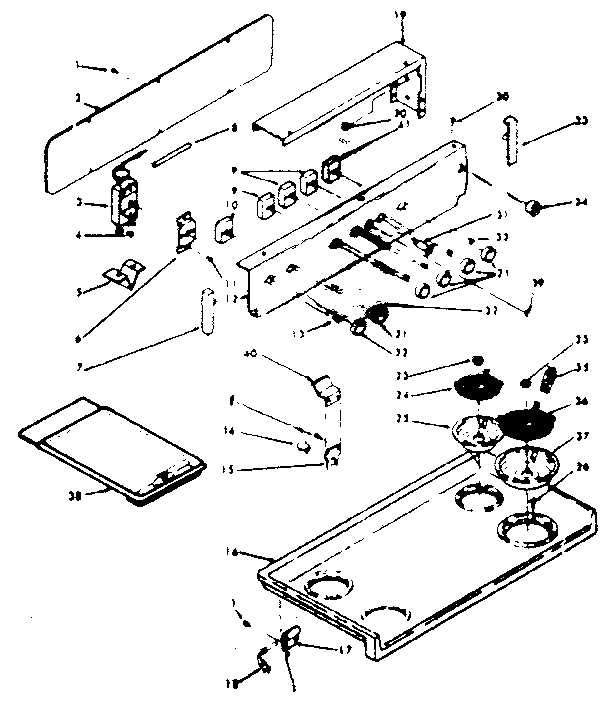 Kenmore 6286227313 backguard and cooktop diagram