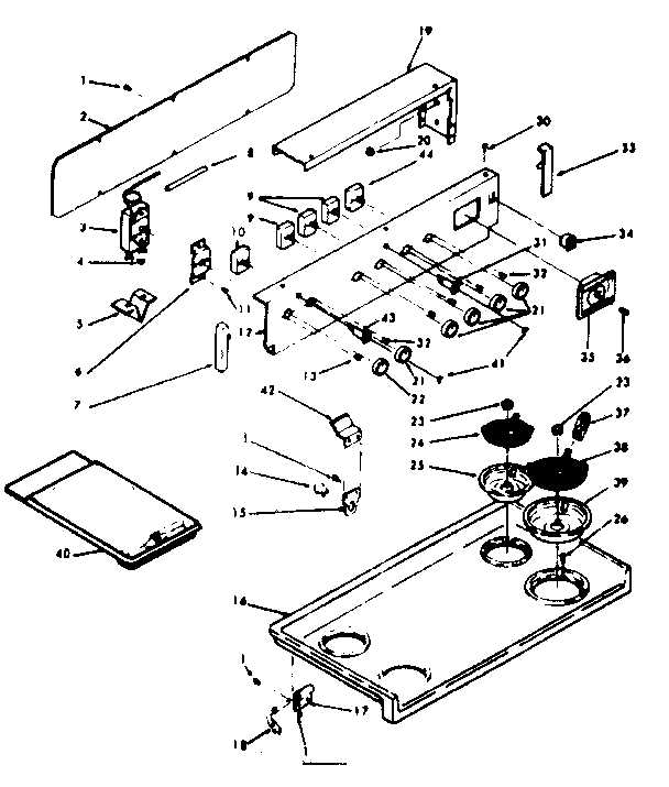 Kenmore 6286257323 backguard and cooktop assembly diagram