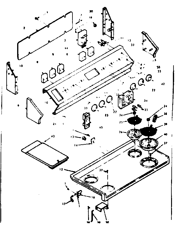 Kenmore 6286307361 backguard and cooktop assembly diagram