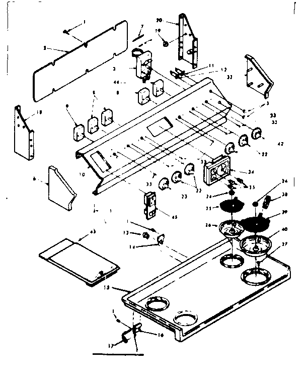 Kenmore 6286307343 backguard and cooktop diagram