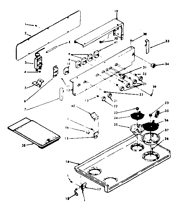 Kenmore 6286327343 backguard and cooktop assembly diagram