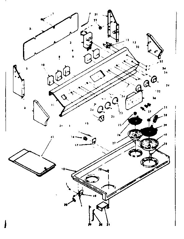 Kenmore 6289137221 backguard and cooktop assembly diagram
