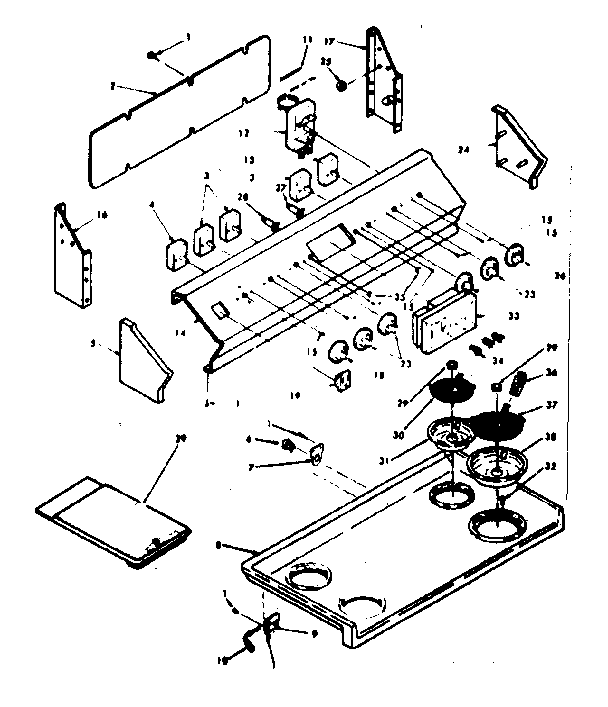 Kenmore 6289407343 backguard and cooktop assembly diagram