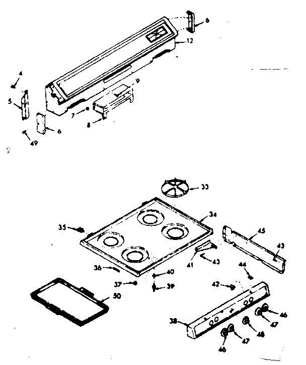 Kenmore 6476137360 backguard and main top section diagram