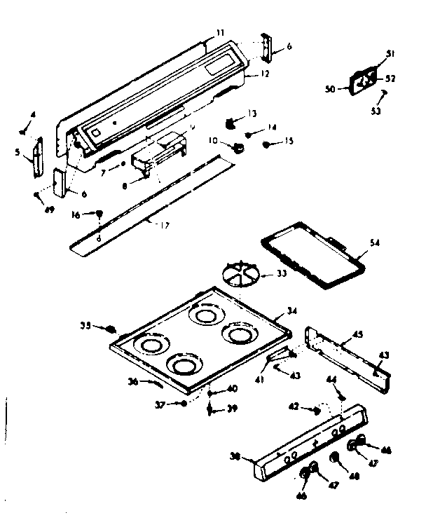 Kenmore 6476057340 backguard and main top section diagram