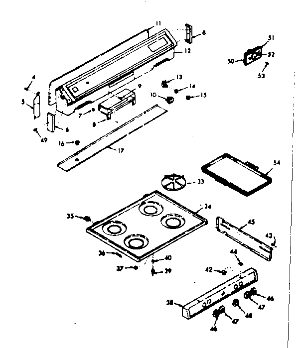 Kenmore 6476157341 backguard and main top section diagram