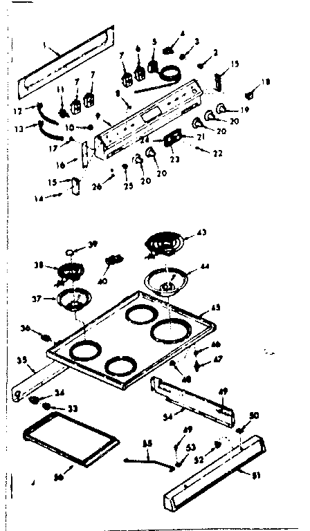 Kenmore 6476267420 backguard and main top section diagram