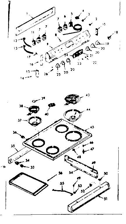 Kenmore 6476287440 backguard and main top section diagram