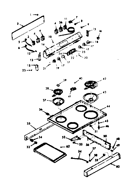 Kenmore 6476377361 backguard and main top section diagram