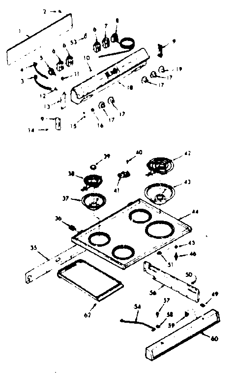 Kenmore 6479207312 backguard and main top section diagram