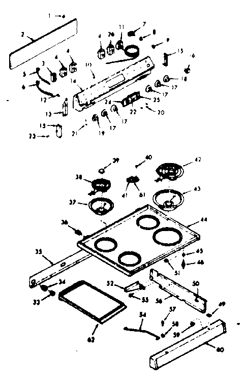 Kenmore 6479227310 backguard and main top section diagram