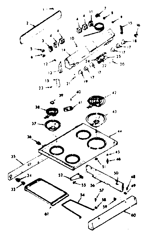 Kenmore 6479227361 backguard and main top section diagram