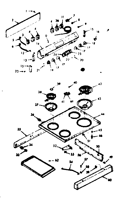 Kenmore 6479237340 backguard and main top section diagram
