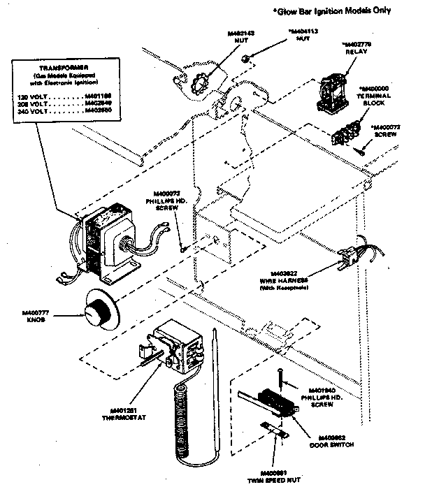 Huebsch 30CG door switch/thermostat/transformer/relay & terminal block diagram