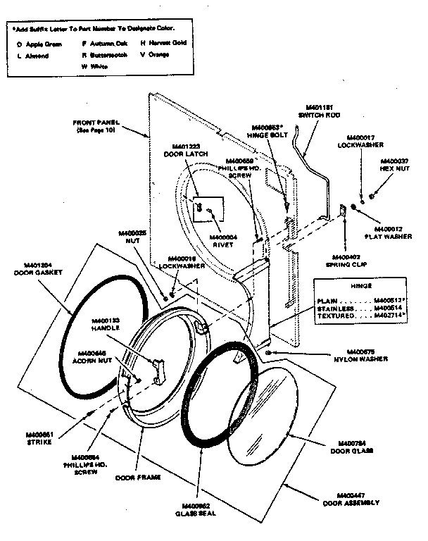 Huebsch 30CG loading door and switch rod assembly diagram