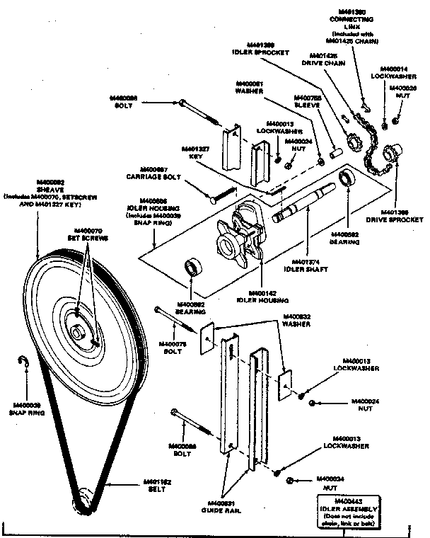 Huebsch 30CG idler drive components diagram