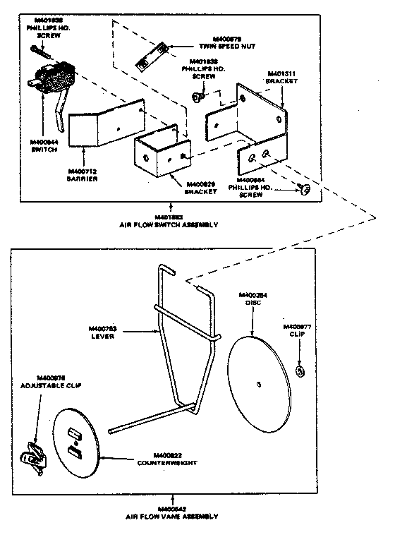 Huebsch 30CG air flow switch assembly diagram