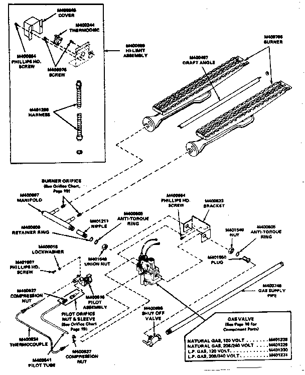 Huebsch 30CG gas heater assembly (standing pilot ignition) diagram