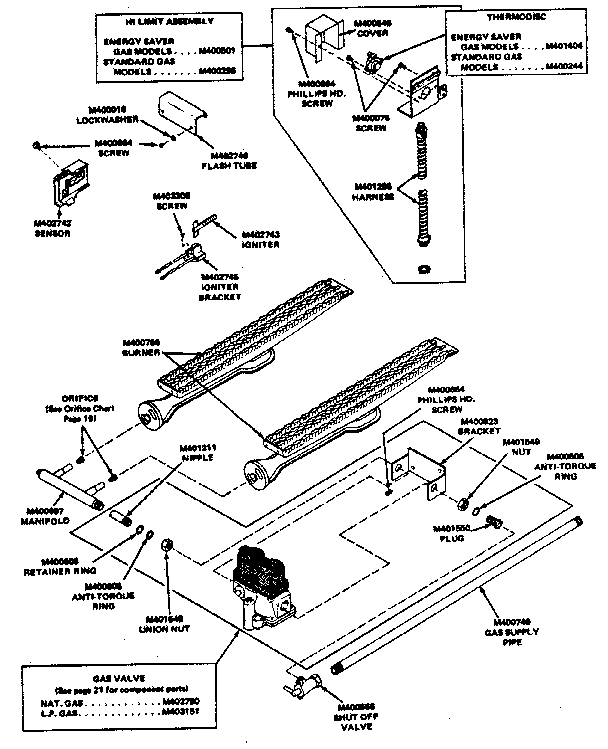 Huebsch 30CG gas heater assembly (glow-bar ignition) diagram