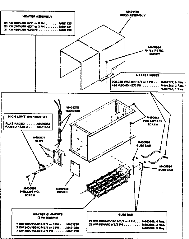 Huebsch 30CG electric heater assembly diagram