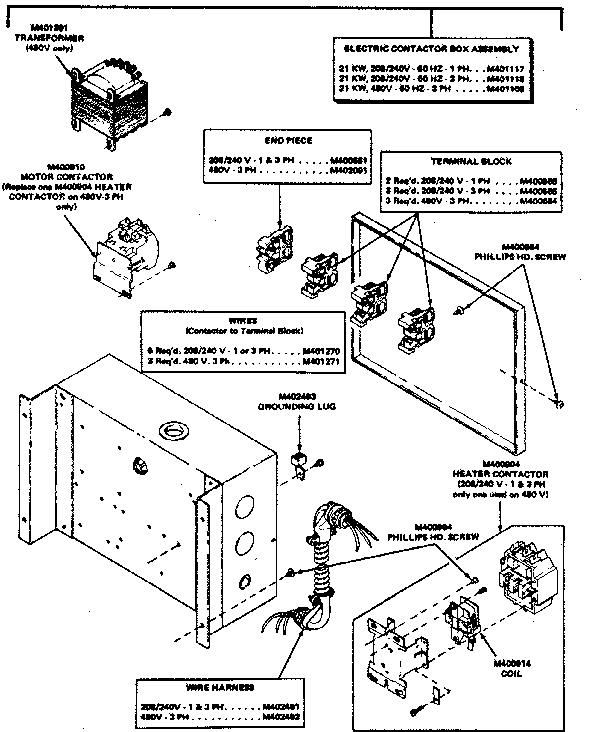Huebsch 30CG electrical contactor box assembly diagram
