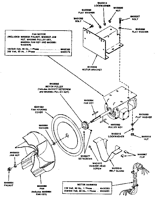 Huebsch 30WG fan and motor assembly diagram
