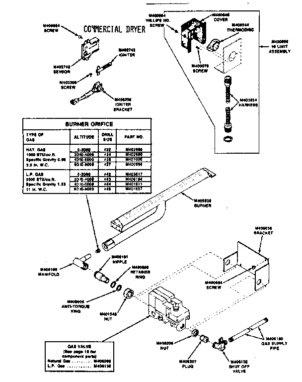 Huebsch 30WG burner assembly diagram