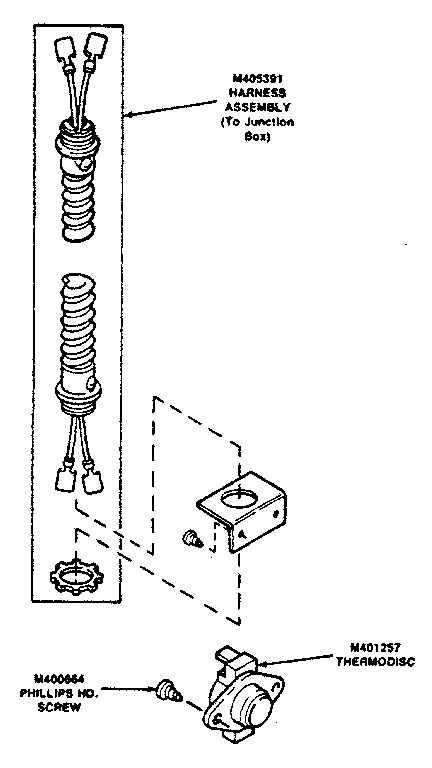 Huebsch 30WG cabinet high limit and harness assembly diagram
