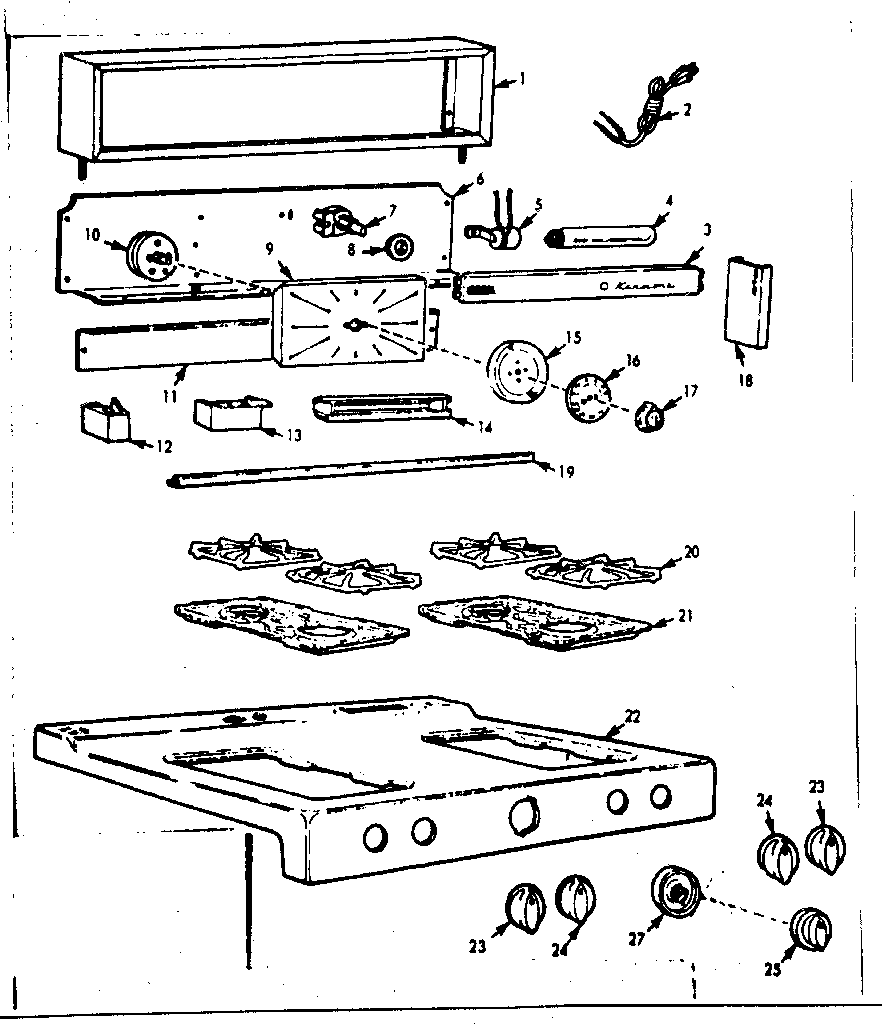 Kenmore 1037136334 backguard & maintop diagram