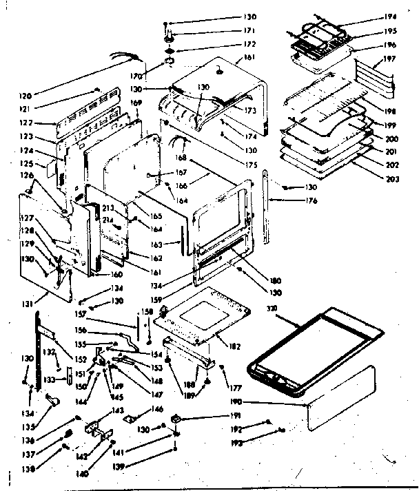 Kenmore 1039317040 body section and optional set-on griddle diagram