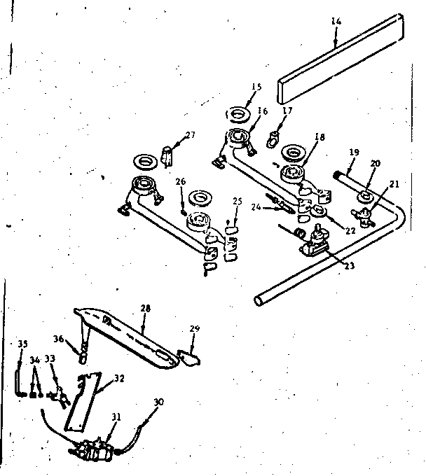 Kenmore 1197206800 backguard and top burner section diagram
