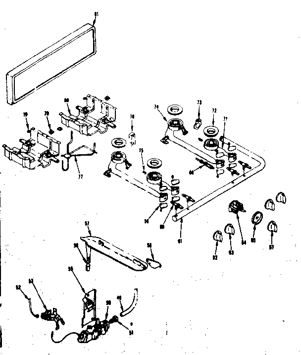 Kenmore 1197407000 backguard and top burner section diagram