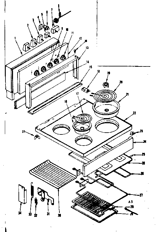 Kenmore 1199057040 main top and backguard section diagram