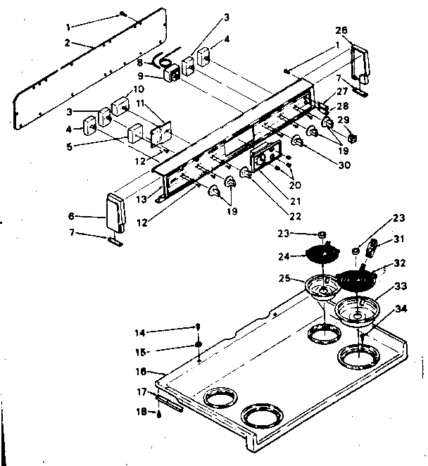 Kenmore 6289427040 backguard and cooktop assembly diagram