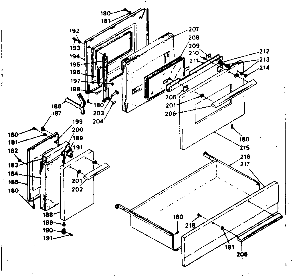 Kenmore 6289447040 doors and drawer diagram