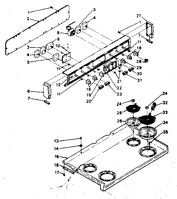 Kenmore 6289477000 backguard and cooktop assembly diagram