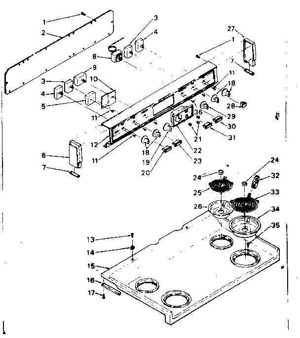 Kenmore 6289477001 backguard and cooktop assembly diagram