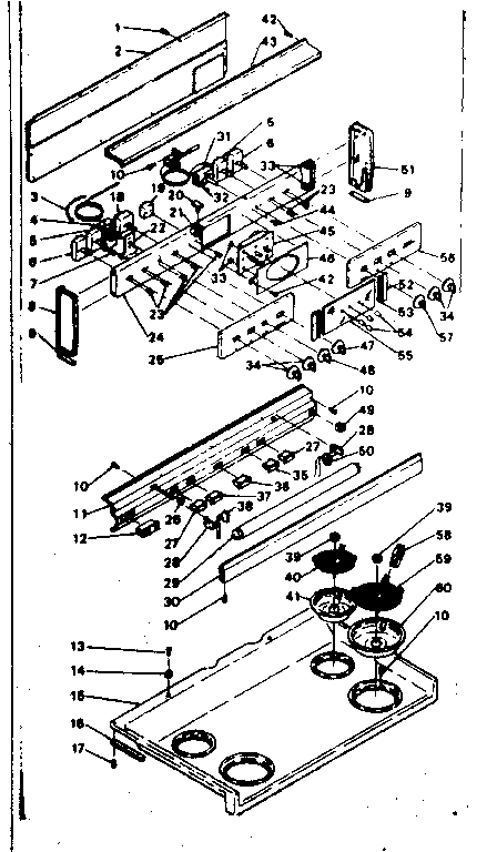 Kenmore 6289497020 backguard and cooktop assembly diagram